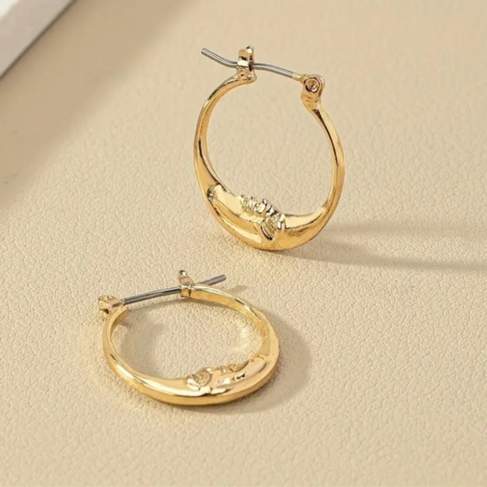 Gold Hoop Moon Child Lunar Earrings – Celestial Inspired – NWT